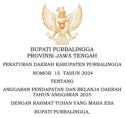 Peraturan Daerah Kabupaten Purbalingga tentang APBD Tahun Anggaran 2025