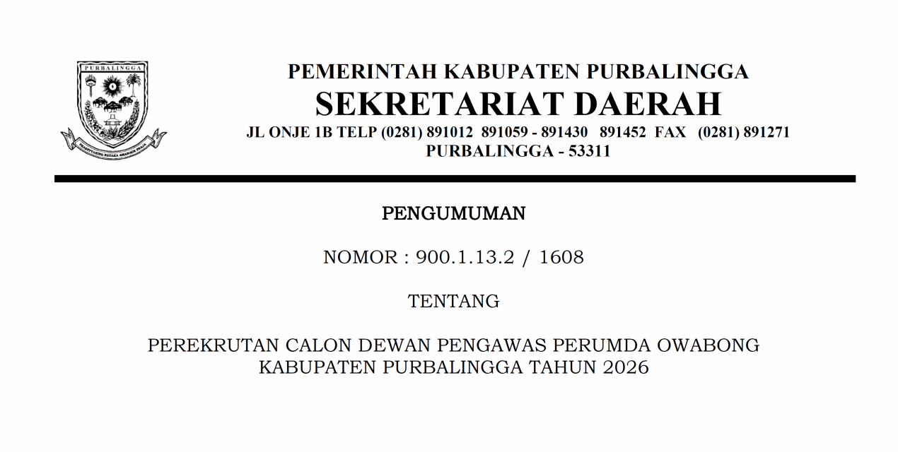 Pengumuman Rekrutmen Calon Dewan Pengawas Perumda Owabong Tahun 2026